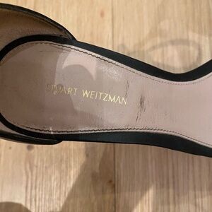 Stuart Weitzman Nudistsong Black Leather High Heel Ankle Strap Sandals,